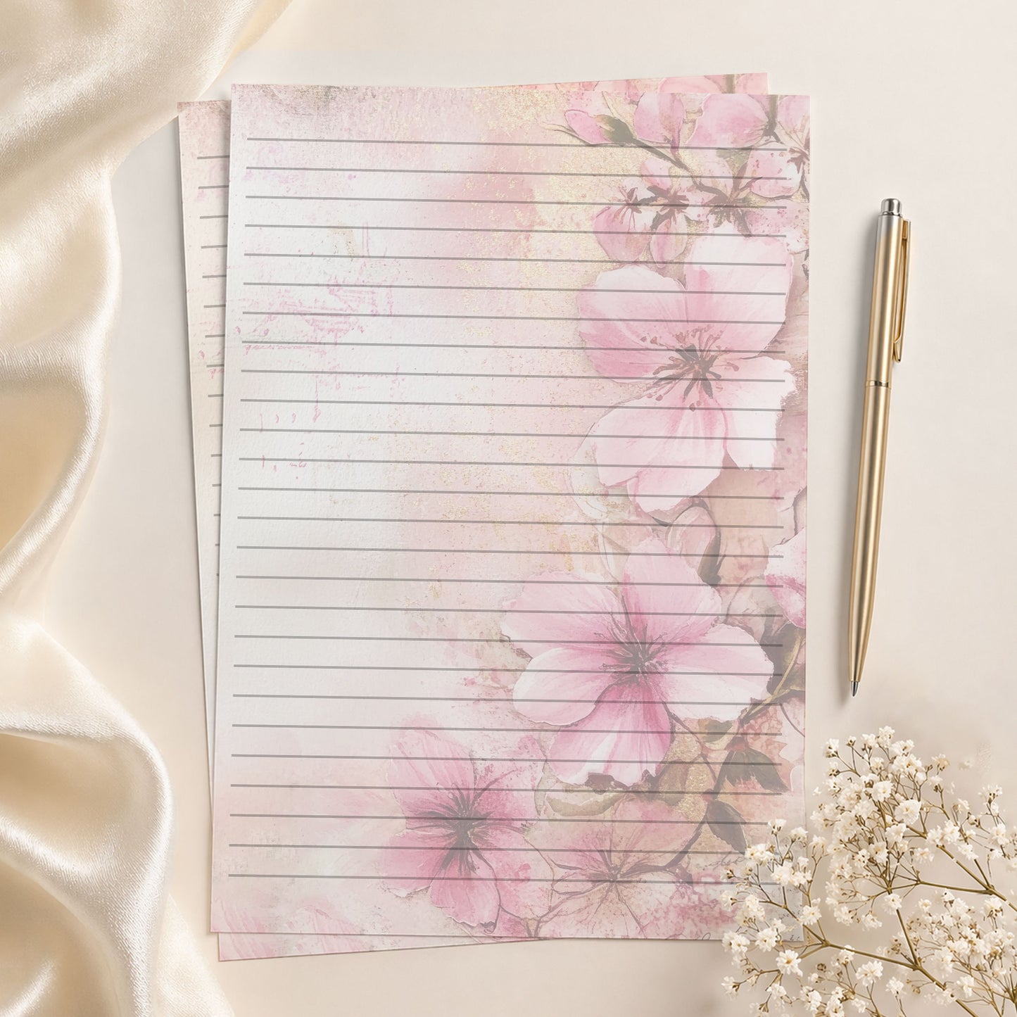 10-pack Brevpapper - Pink Blossom - Tryckt A5 Papper - WP529