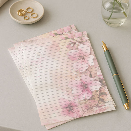 10-pack Brevpapper - Pink Blossom - Tryckt A5 Papper - WP529