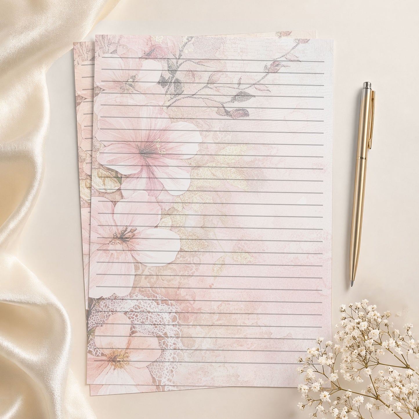 10-pack Brevpapper - Pink Blossom - Tryckt A5 Papper - WP530