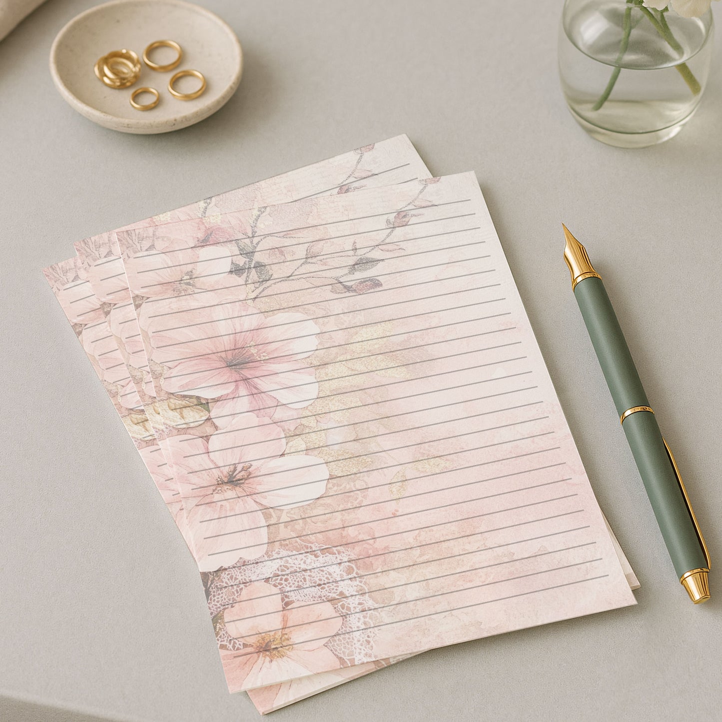 10-pack Brevpapper - Pink Blossom - Tryckt A5 Papper - WP530