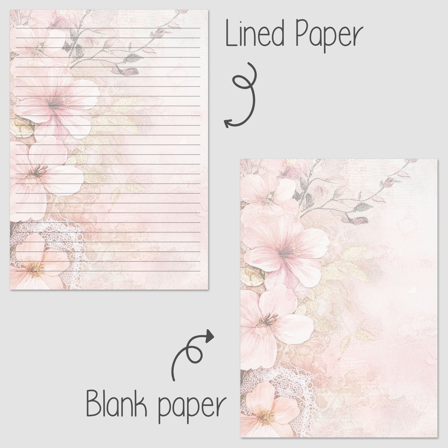 10-pack Brevpapper - Pink Blossom - Tryckt A5 Papper - WP530