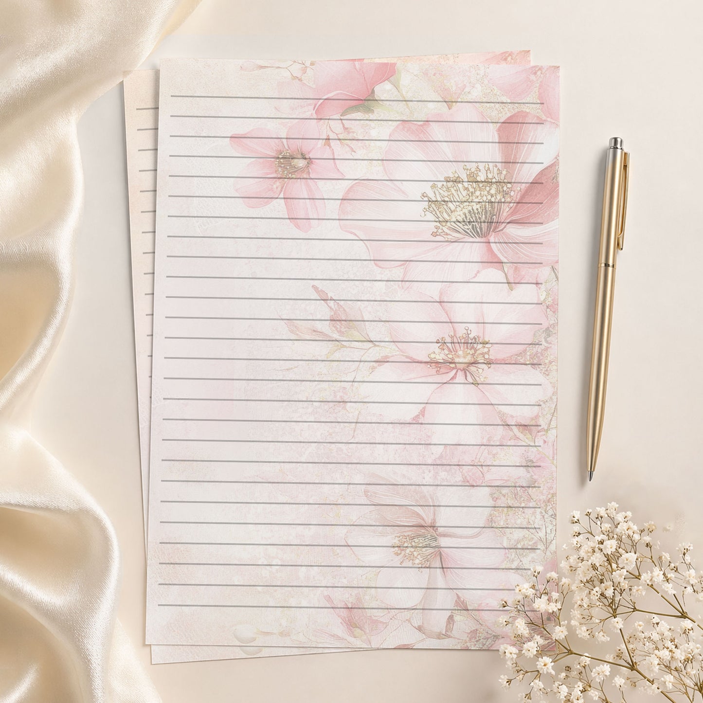 10-pack Brevpapper - Pink Blossom - Tryckt A5 Papper - WP531