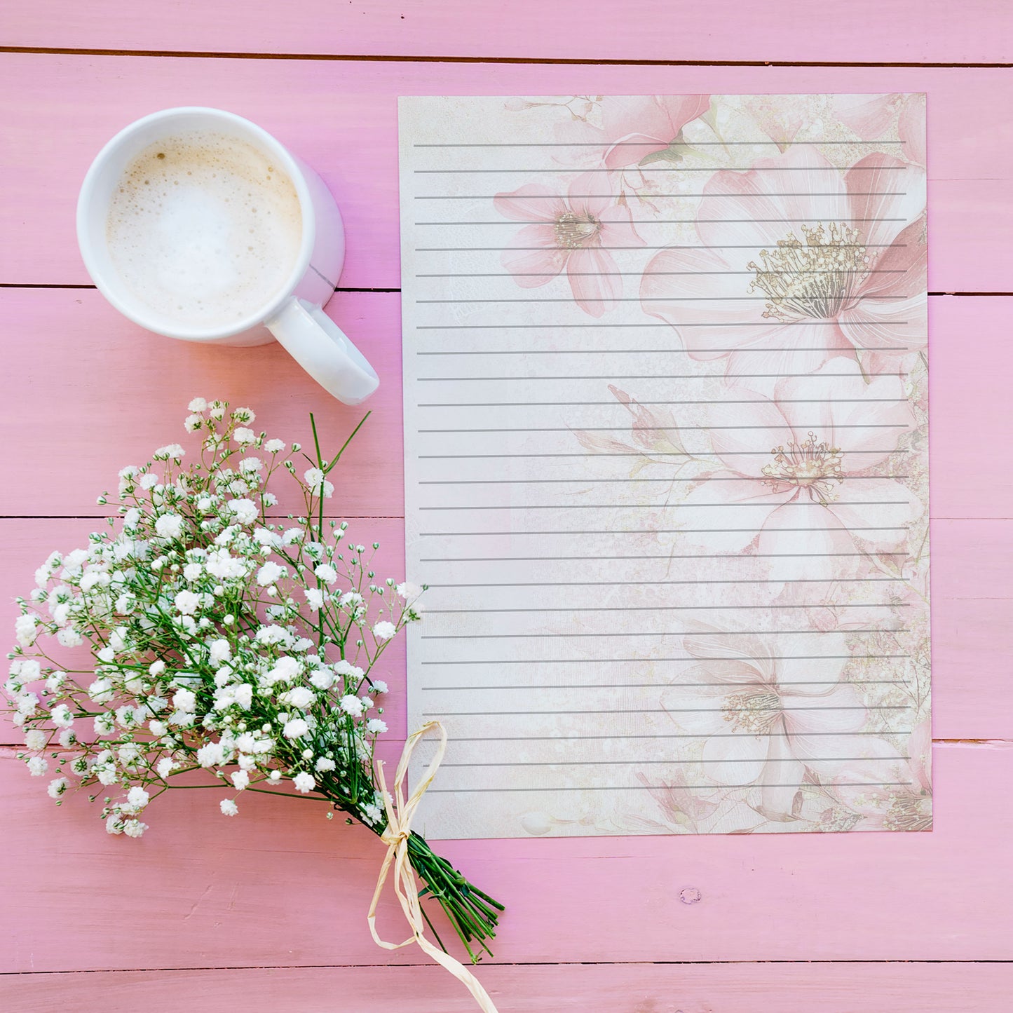 10-pack Brevpapper - Pink Blossom - Tryckt A5 Papper - WP531