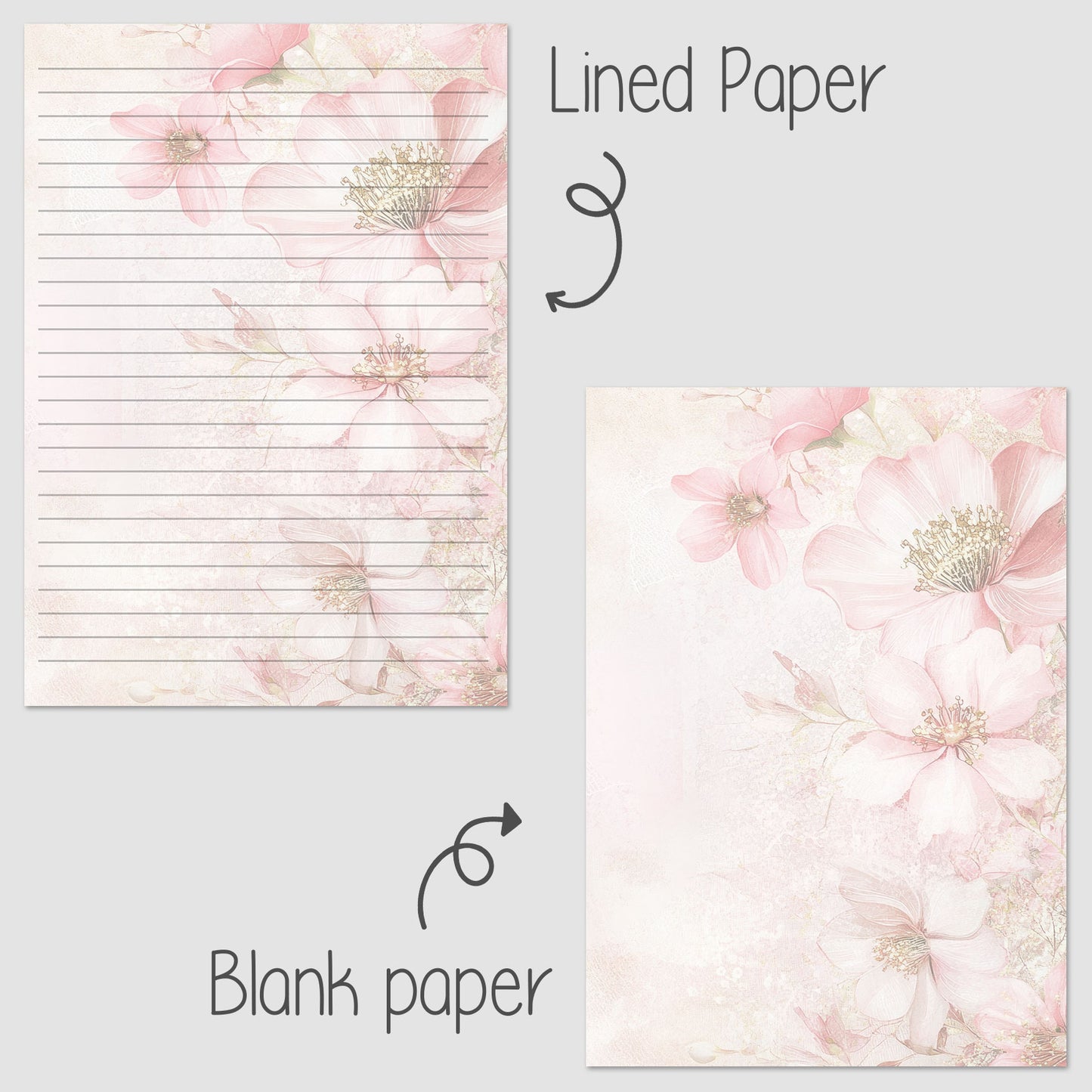 10-pack Brevpapper - Pink Blossom - Tryckt A5 Papper - WP531
