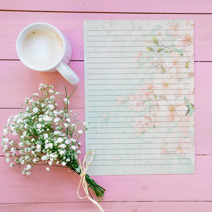 10-pack Brevpapper - Pink Mint Blossoms - Tryckt A5 Papper - WP532