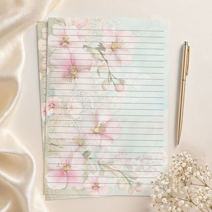 10-pack Brevpapper - Pink Mint Blossoms - Tryckt A5 Papper - WP533