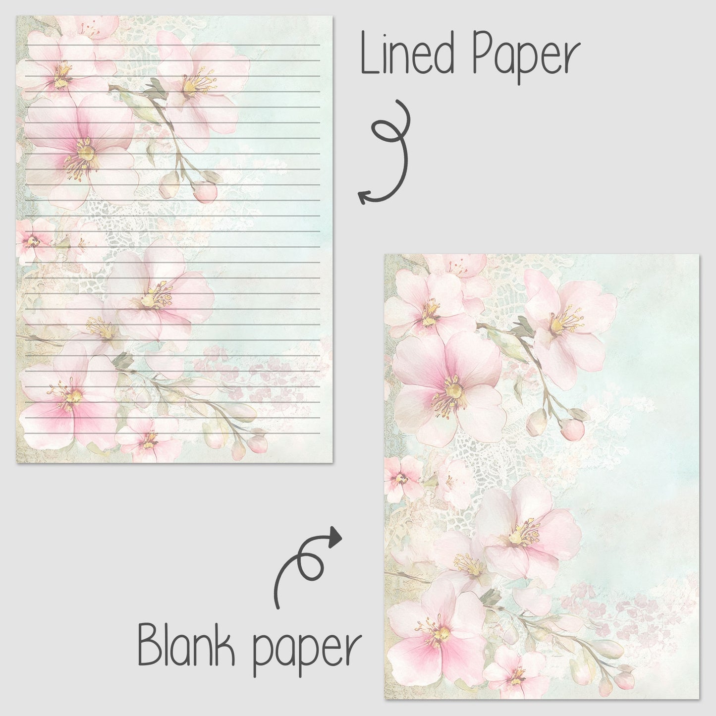 10-pack Brevpapper - Pink Mint Blossoms - Tryckt A5 Papper - WP533