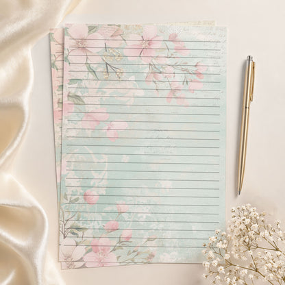 10-pack Brevpapper - Pink Mint Blossoms - Tryckt A5 Papper - WP534