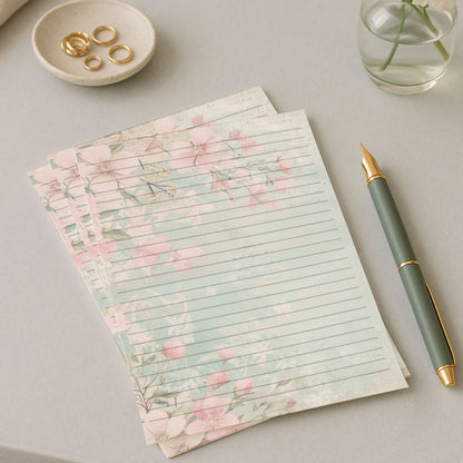 10-pack Brevpapper - Pink Mint Blossoms - Tryckt A5 Papper - WP534