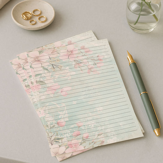 10-pack Brevpapper - Pink Mint Blossoms - Tryckt A5 Papper - WP534