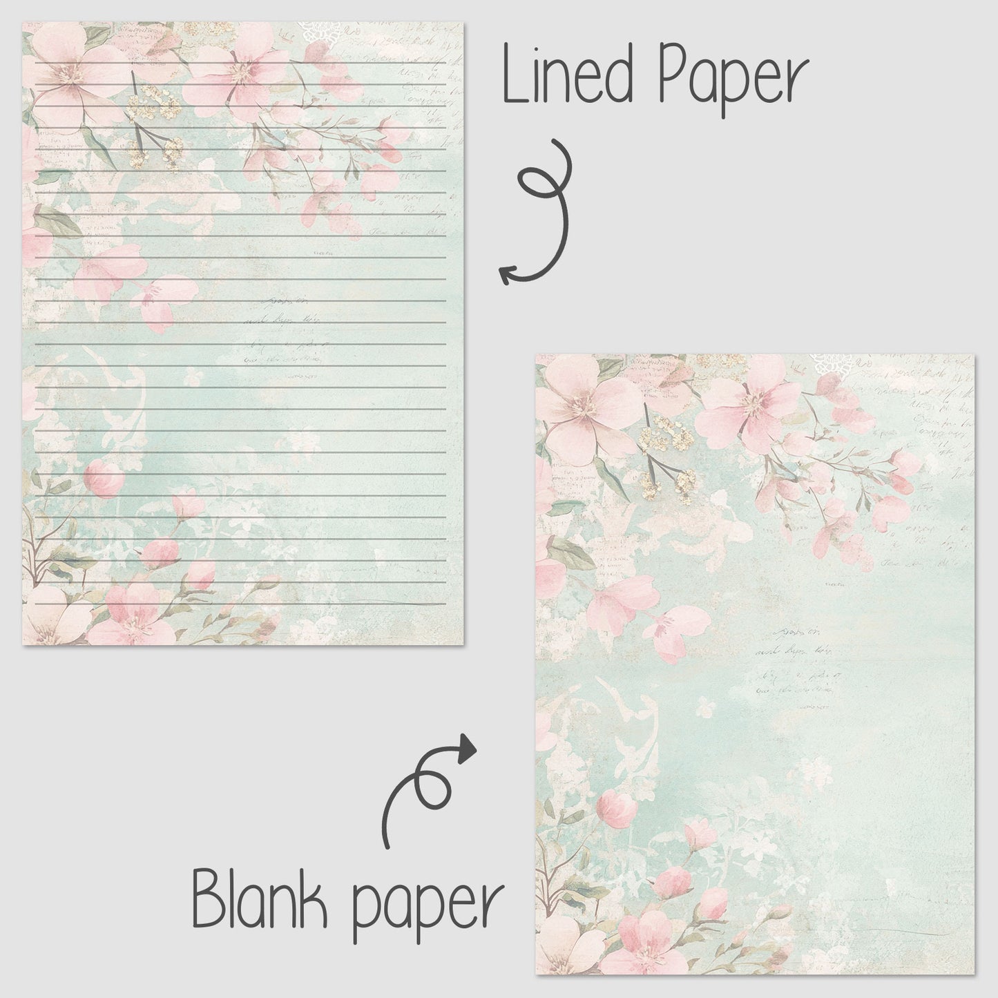 10-pack Brevpapper - Pink Mint Blossoms - Tryckt A5 Papper - WP534
