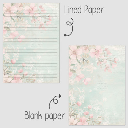 10-pack Brevpapper - Pink Mint Blossoms - Tryckt A5 Papper - WP534