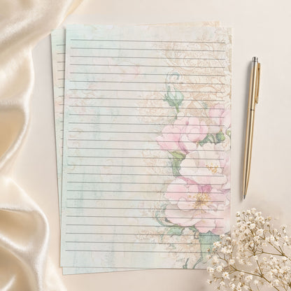 10-pack Brevpapper - Pink Mint Blossoms - Tryckt A5 Papper - WP535