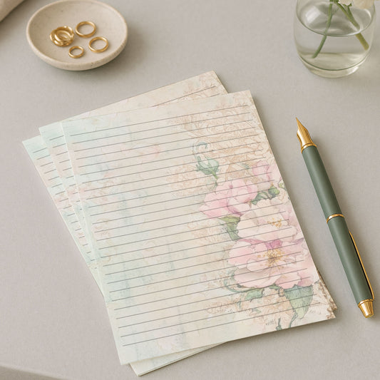 10-pack Brevpapper - Pink Mint Blossoms - Tryckt A5 Papper - WP535