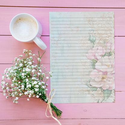 10-pack Brevpapper - Pink Mint Blossoms - Tryckt A5 Papper - WP535