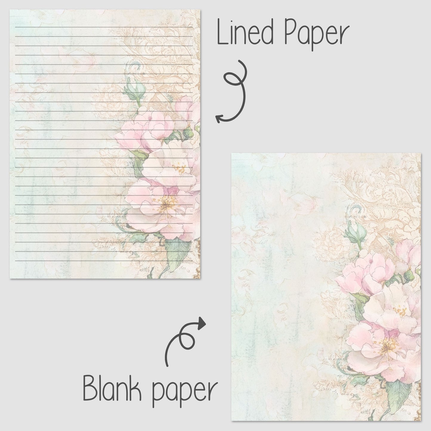 10-pack Brevpapper - Pink Mint Blossoms - Tryckt A5 Papper - WP535