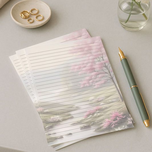 10-pack Brevpapper - Körsbärsträd vid vattnet - Tryckt A5 Papper - WP538