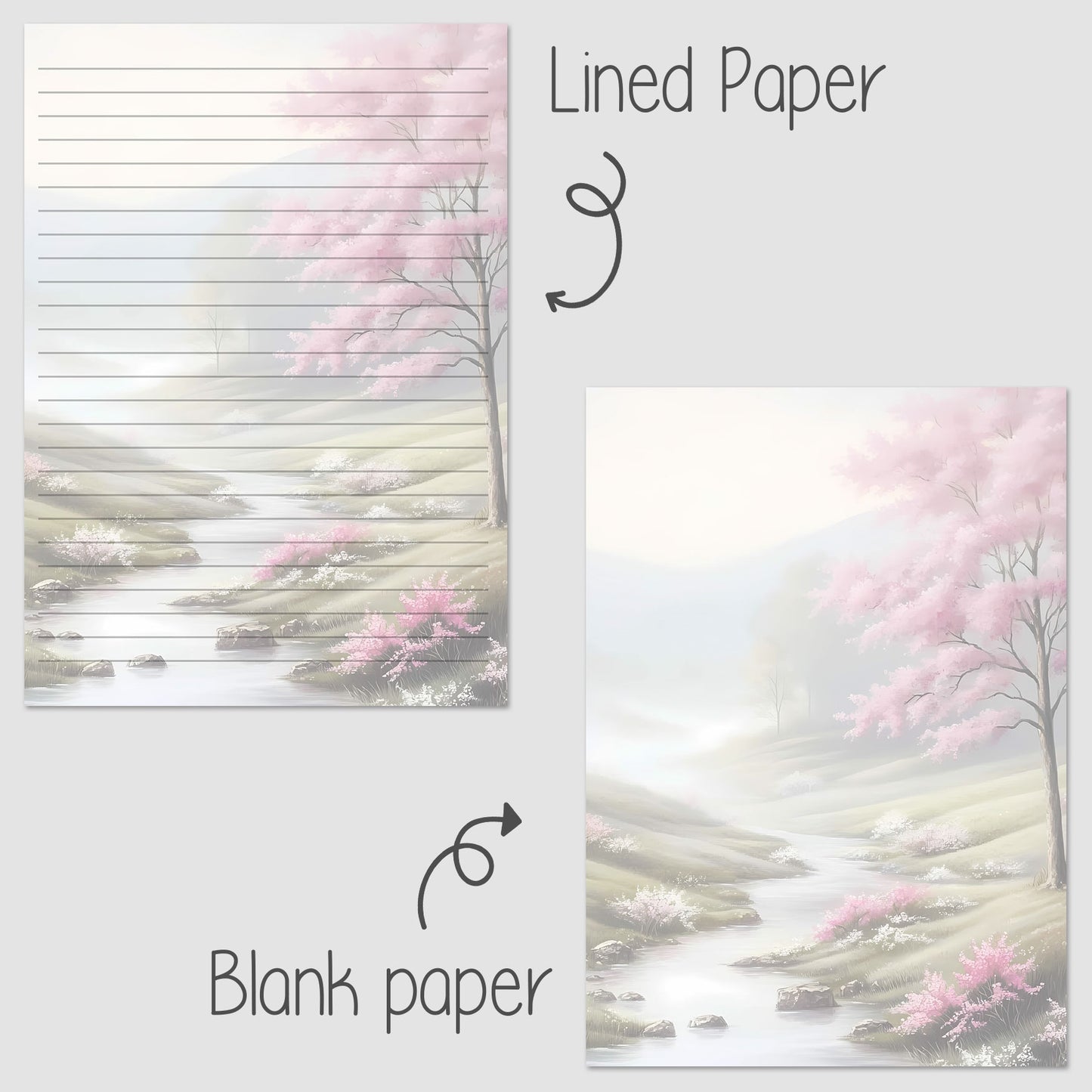 10-pack Brevpapper - Körsbärsträd vid vattnet - Tryckt A5 Papper - WP538