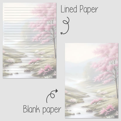 10-pack Brevpapper - Körsbärsträd vid vattnet - Tryckt A5 Papper - WP538