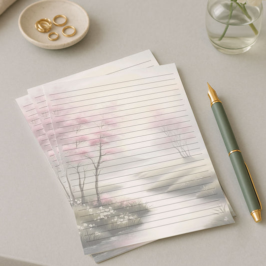 10-pack Brevpapper - Körsbärsträd vid vattnet - Tryckt A5 Papper - WP539