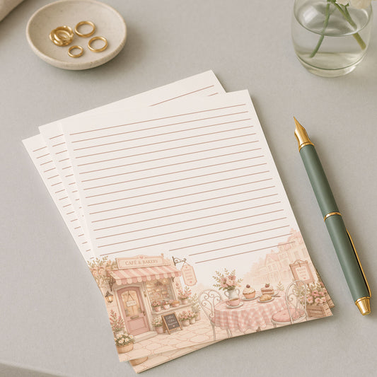 10-pack Brevpapper - Cozy Café Coffee Shop - Tryckt A5 Papper - WP545
