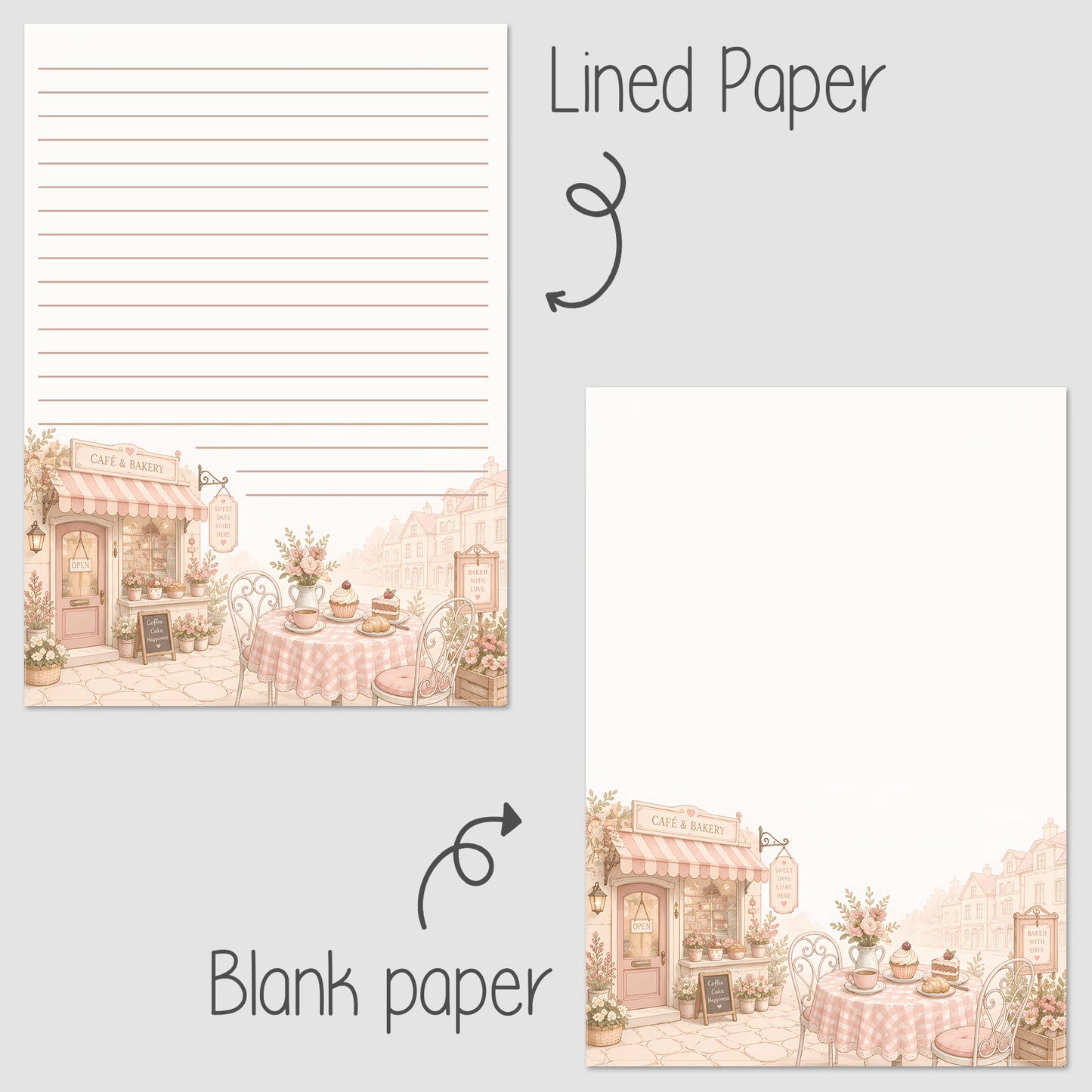 10-pack Brevpapper - Cozy Café Coffee Shop - Tryckt A5 Papper - WP545