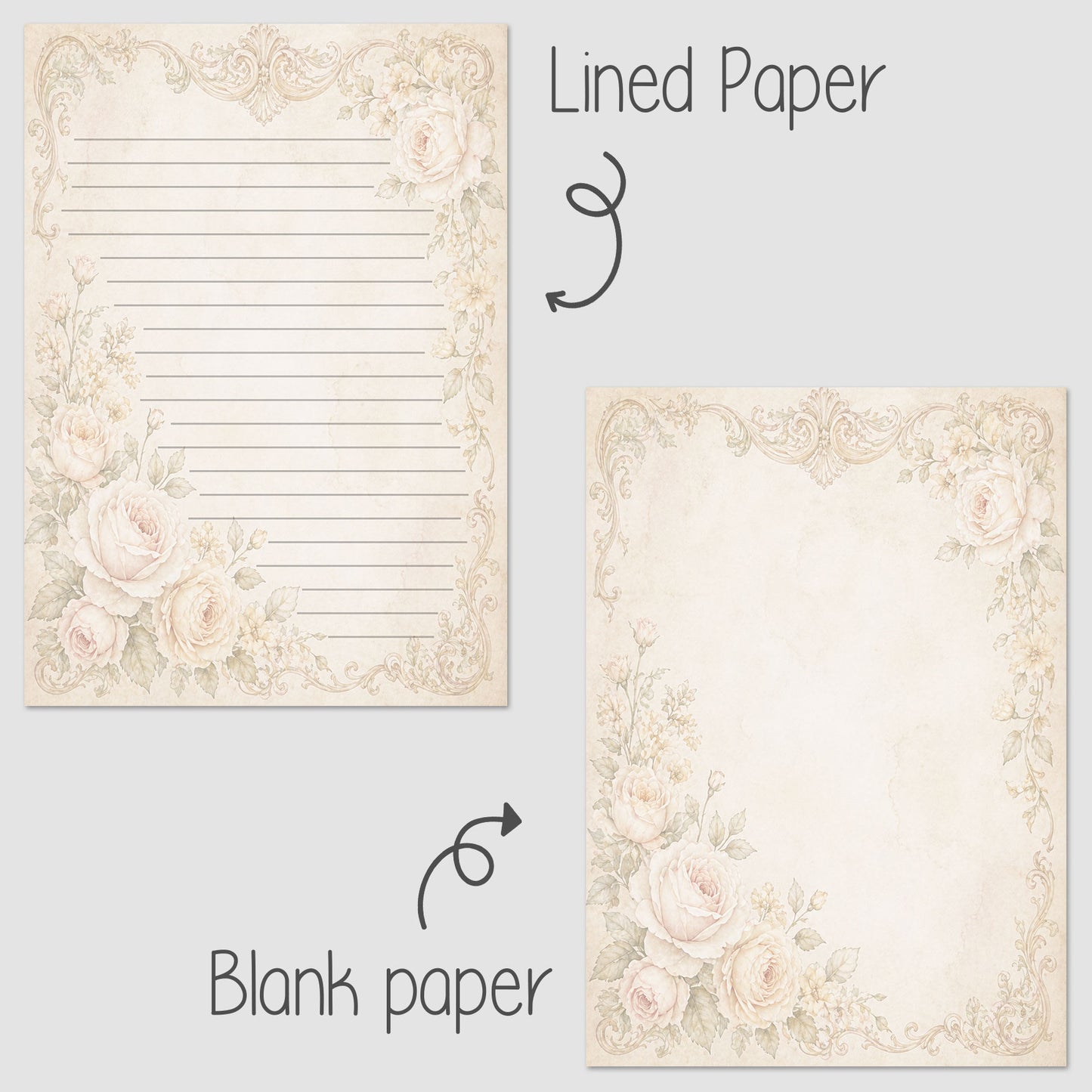 10-pack Brevpapper - Sagobok sida Blommig ram - Tryckt A5 Papper - WP549
