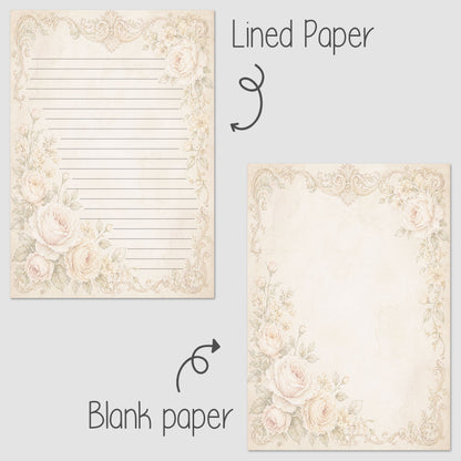 10-pack Brevpapper - Sagobok sida Blommig ram - Tryckt A5 Papper - WP549
