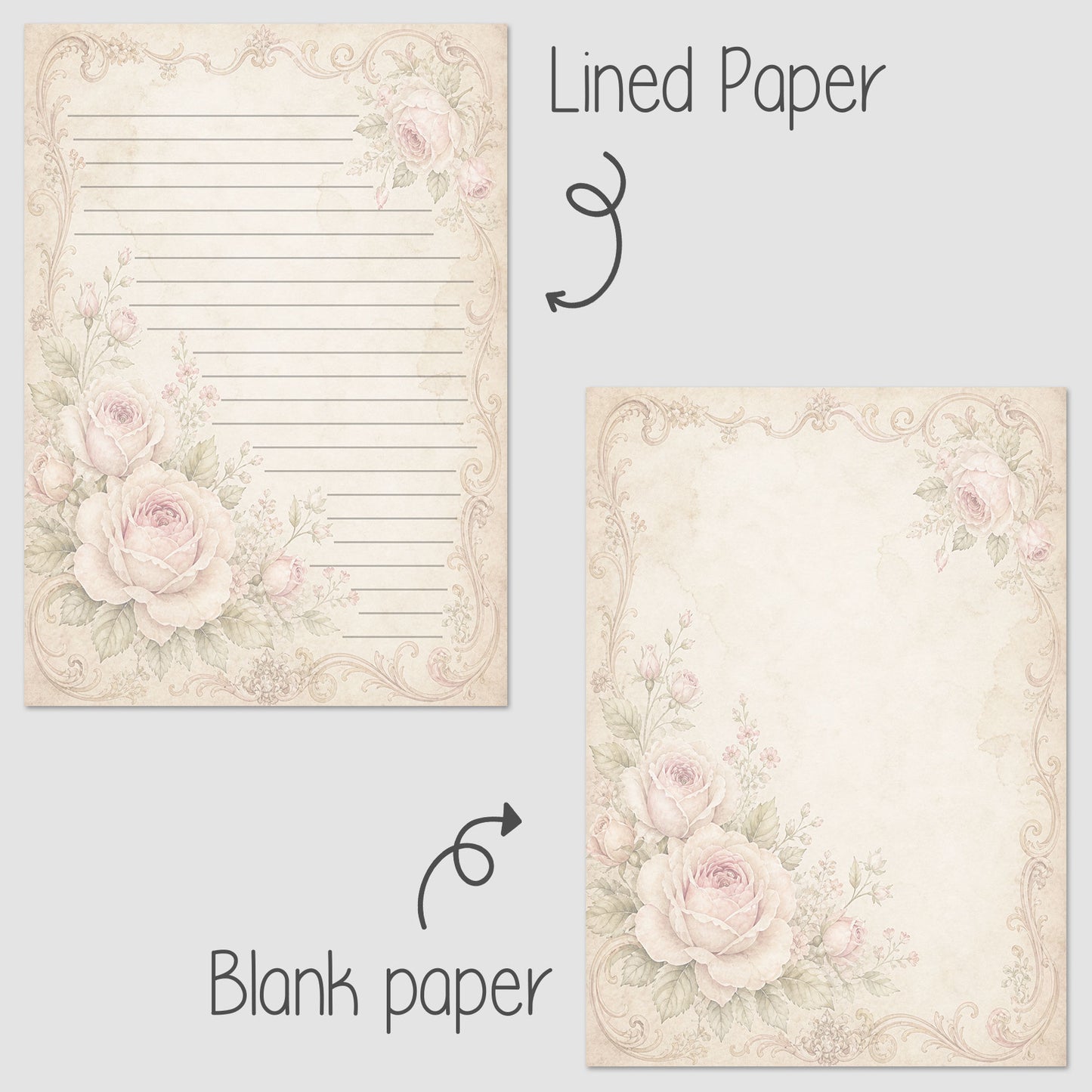 10-pack Brevpapper - Sagobok sida Blommig ram - Tryckt A5 Papper - WP561