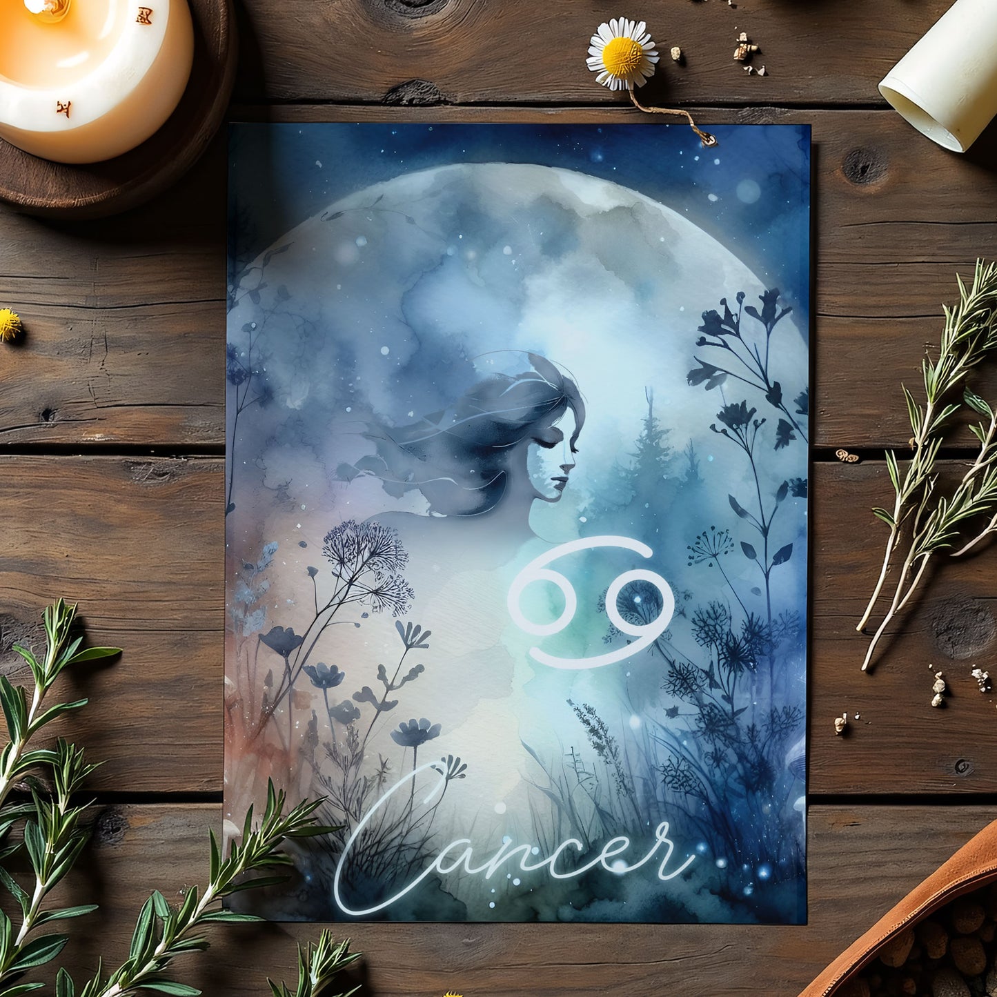 Kräftan – Stjärnteckenkort med stjärnbild & kristaller – Astrologiskt A6-kort för journaling eller gåva – ZC424