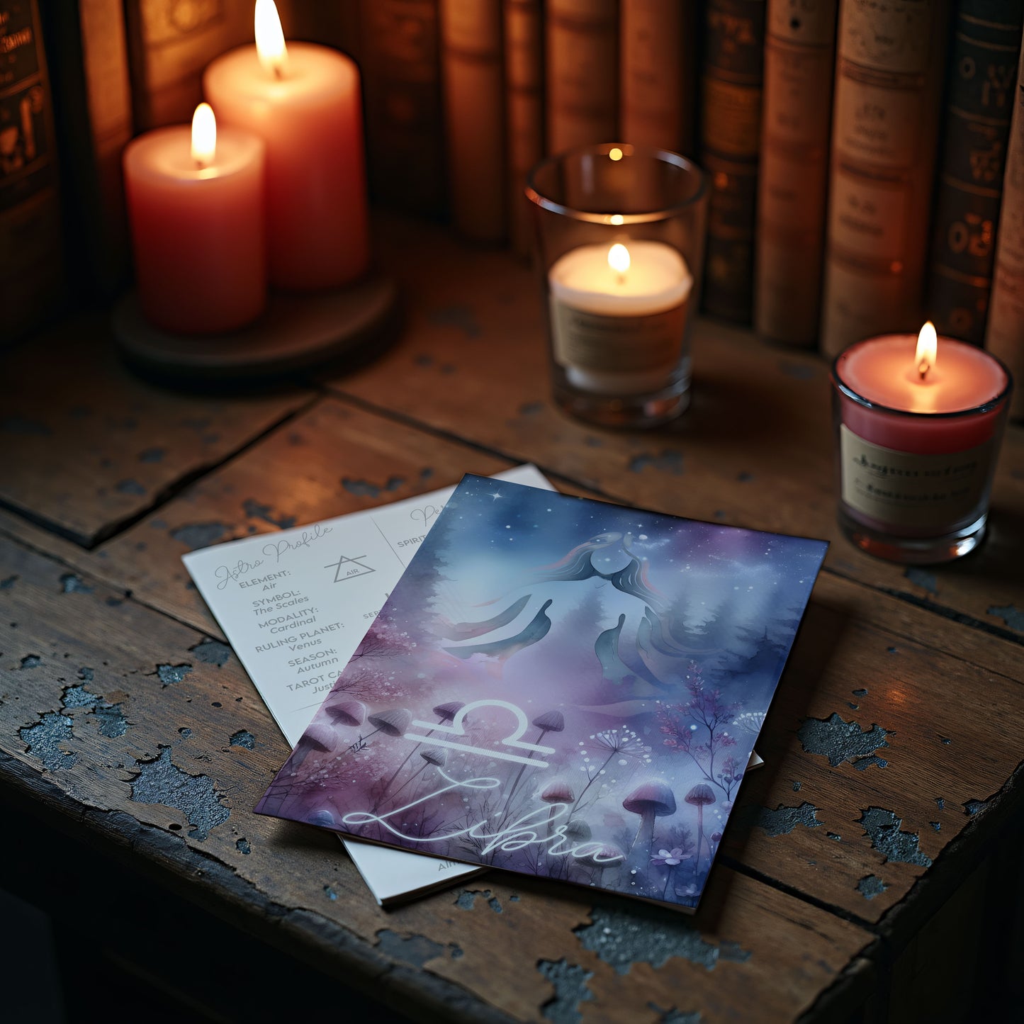 Vågen – Stjärnteckenkort med stjärnbild & kristaller – Astrologiskt A6-kort för journaling eller gåva – ZC427