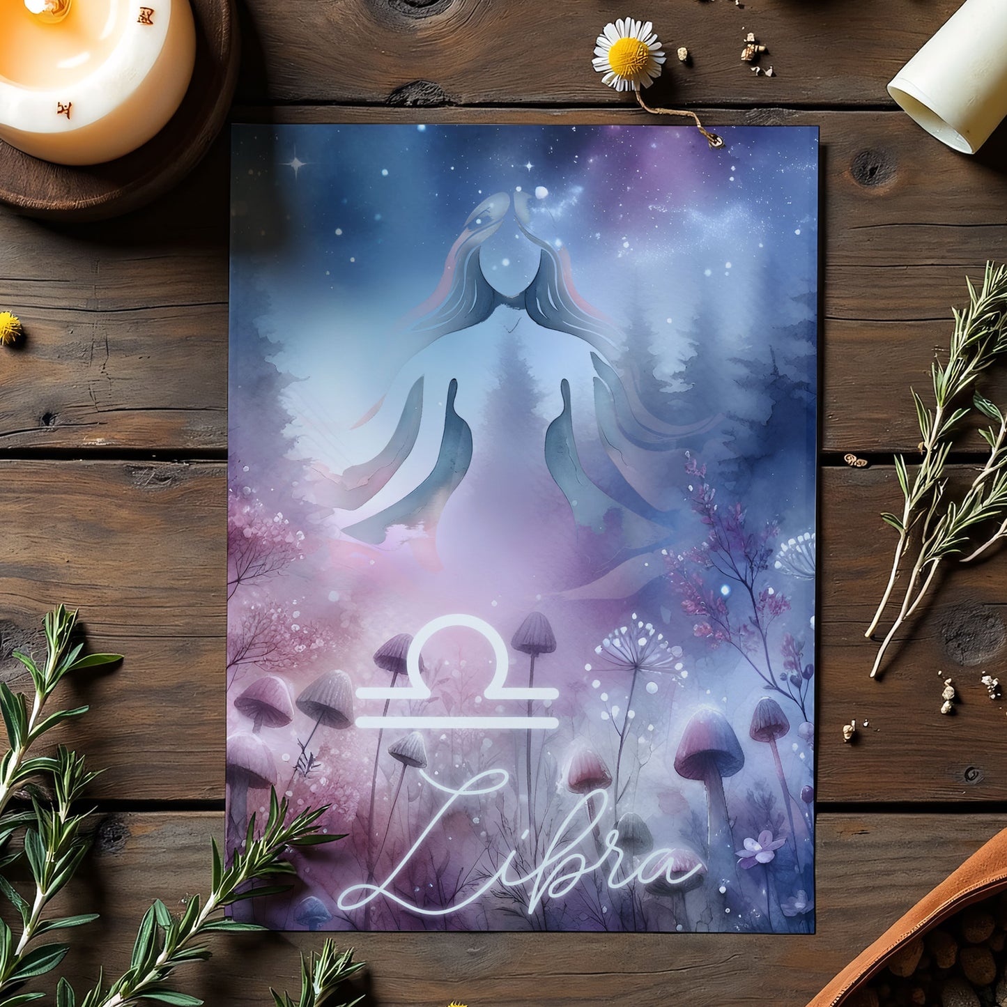 Vågen – Stjärnteckenkort med stjärnbild & kristaller – Astrologiskt A6-kort för journaling eller gåva – ZC427