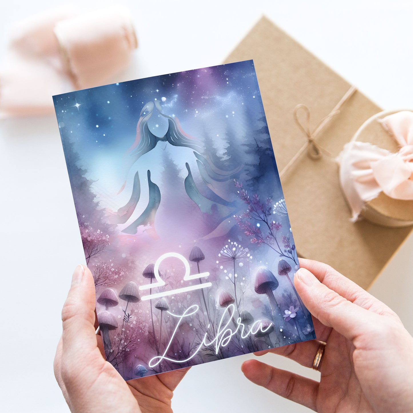 Vågen – Stjärnteckenkort med stjärnbild & kristaller – Astrologiskt A6-kort för journaling eller gåva – ZC427