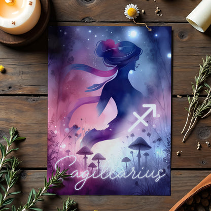 Skytten – Stjärnteckenkort med stjärnbild & kristaller – Astrologiskt A6-kort för journaling eller gåva – ZC429