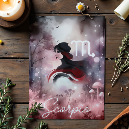 Skorpionen – Stjärnteckenkort med stjärnbild & kristaller – Astrologiskt A6-kort för journaling eller gåva – ZC430