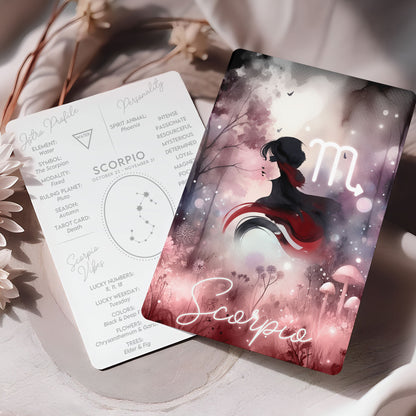 Skorpionen – Stjärnteckenkort med stjärnbild & kristaller – Astrologiskt A6-kort för journaling eller gåva – ZC430