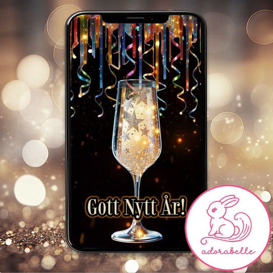Digitalt Nyårskort 2026 – Animerad Videohälsning utan ljud (Glas) - Direktnedladdning