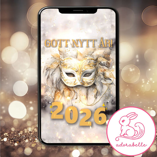 Digitalt Nyårskort 2026 – Animerad Videohälsning utan ljud (Mask) - Direktnedladdning