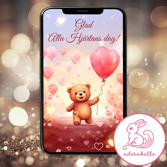 Digitalt Alla Hjärtans Dag kort 2026 – Animerad Videohälsning utan ljud (Teddy) - Direktnedladdning