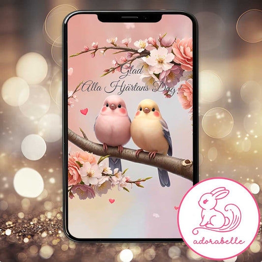 Digitalt Alla Hjärtans Dag kort 2026 – Animerad Videohälsning utan ljud (Fåglar) - Direktnedladdning