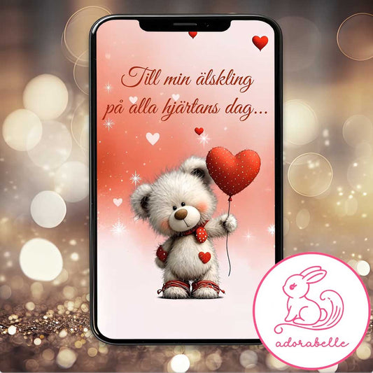 Digitalt Alla Hjärtans Dag kort 2026 – Animerad Videohälsning utan ljud (Björn) - Direktnedladdning