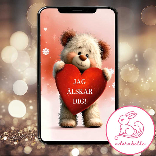 Digitalt Alla Hjärtans Dag kort 2026 – Animerad Videohälsning utan ljud (Björn 2) - Direktnedladdning