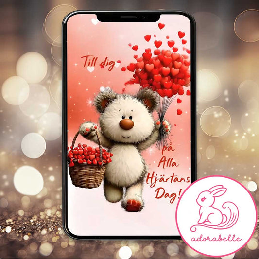 Digitalt Alla Hjärtans Dag kort 2026 – Animerad Videohälsning utan ljud (Björn 3) - Direktnedladdning