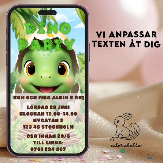 Digital Kalasinbjudan till barn – Dinosauriekalas | Personlig animerad video